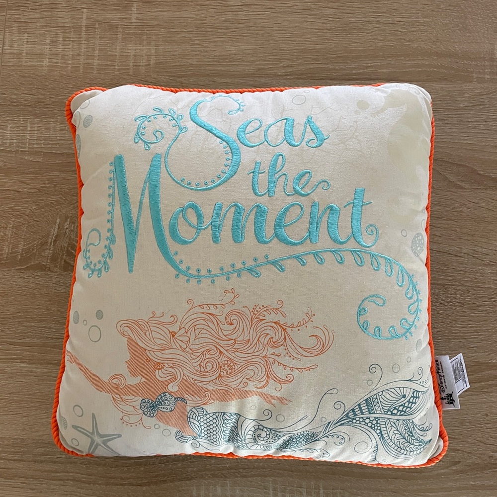 Disney Cream and Teal Pillow with Orange Trim